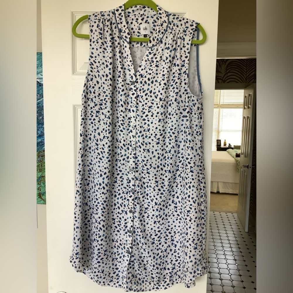 CAbi Blue and Black Spotted Shirt Dress